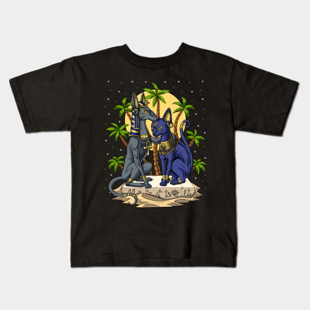 Anubis And Bastet Kids T-Shirt by underheaven